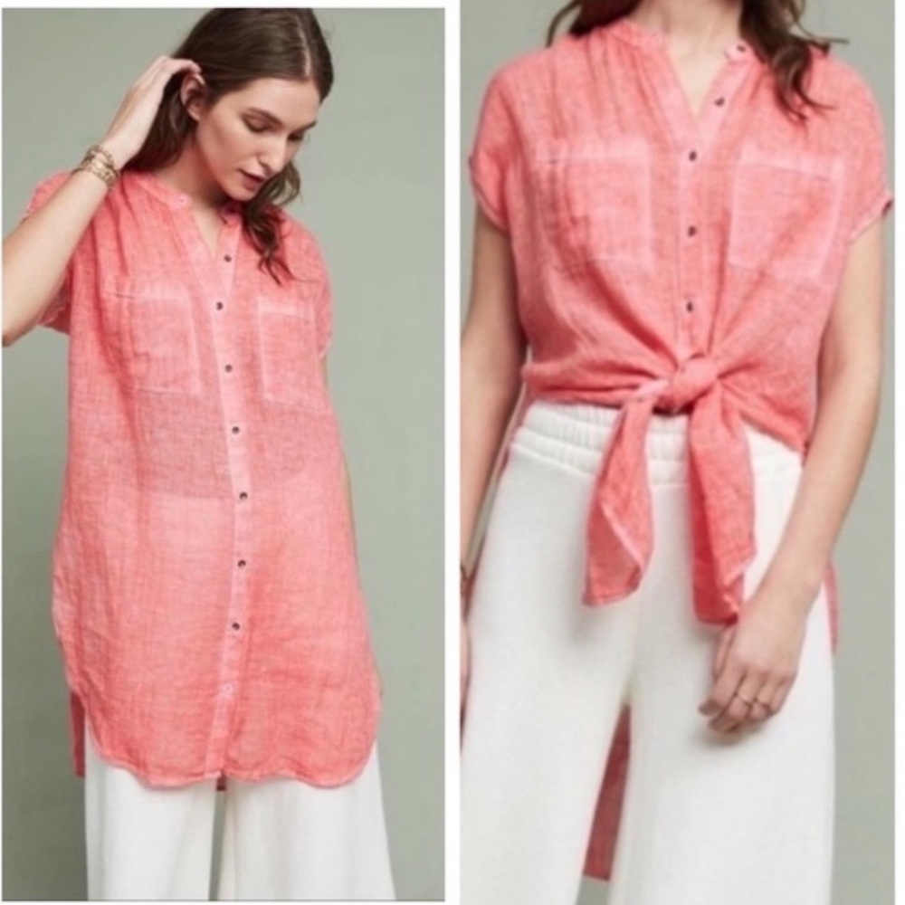 Anthropologie Holding Horses Linen Tunic Top Longline Coastal Chic